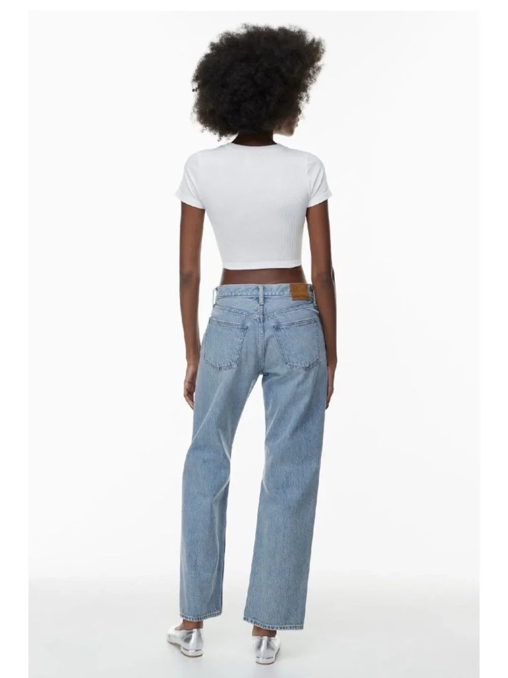 Aritzia Wilfred Free Ribbed Crop Top White XS Fitted Stretch Tee Coquette - Picture 2 of 8